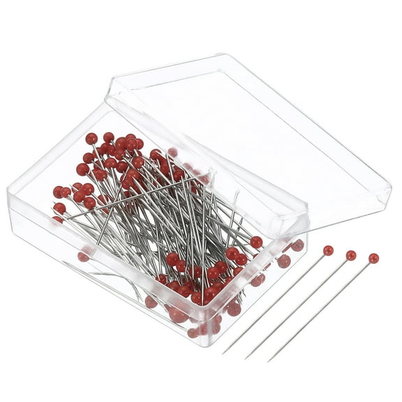Uxcell Steel Wire Sewing Pins 1.46 inch Pearlized Ball Head Pins Straight Pin for Fabric Decorative Red 400 Pcs