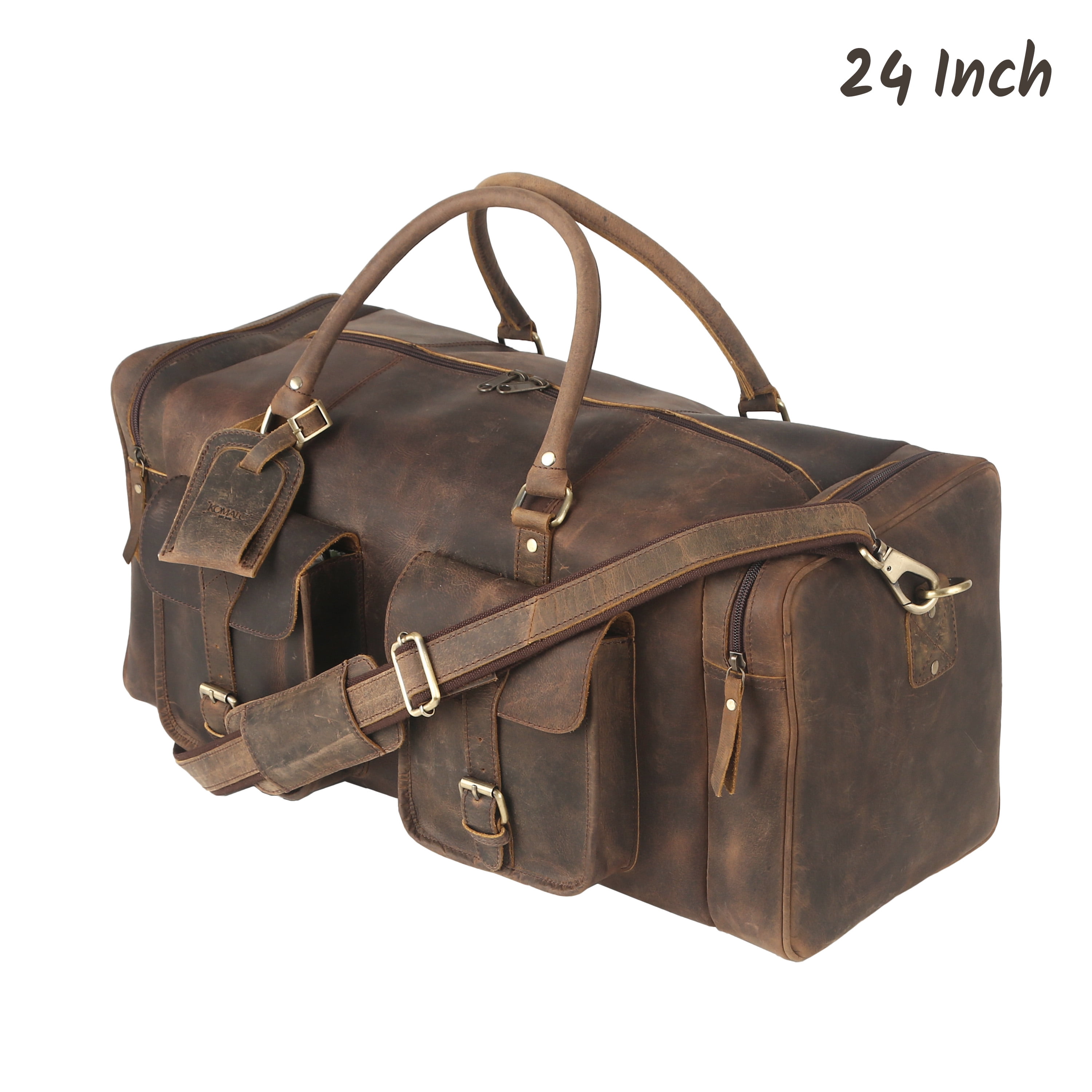 Leather Duffel Bag 24 inch Large Travel Bag Gym Sports Overnight Weekender Bag by Komal's Passion Leather (Buffalo Distressed Tan)