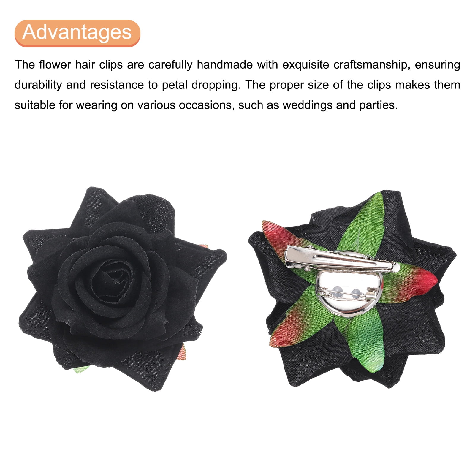 24 Pcs Rose Flower Hair Clips 3 Inch Flower Hair Pins for Women Hair Accessories Black