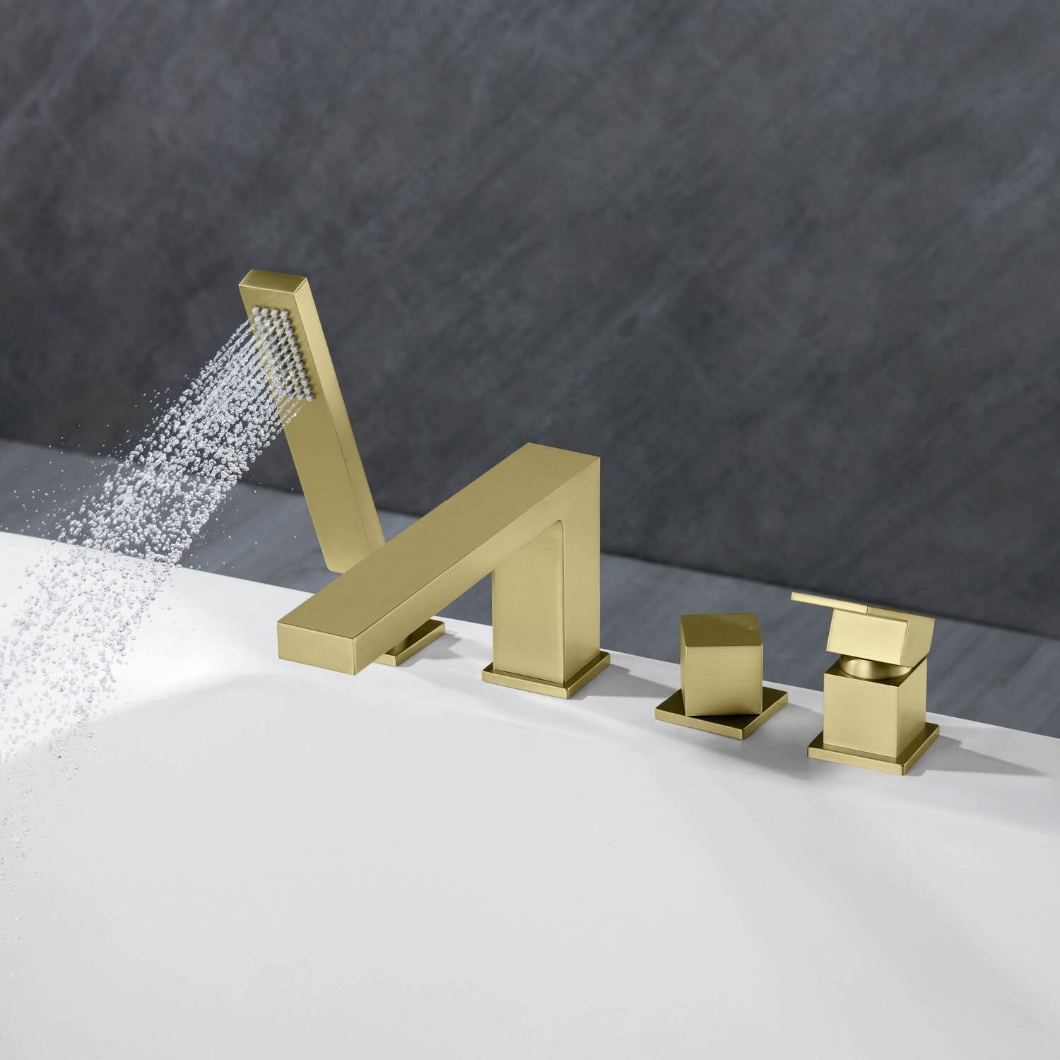 Kibi Cube Deck Mounted Bathtub Faucet with Hand Shower