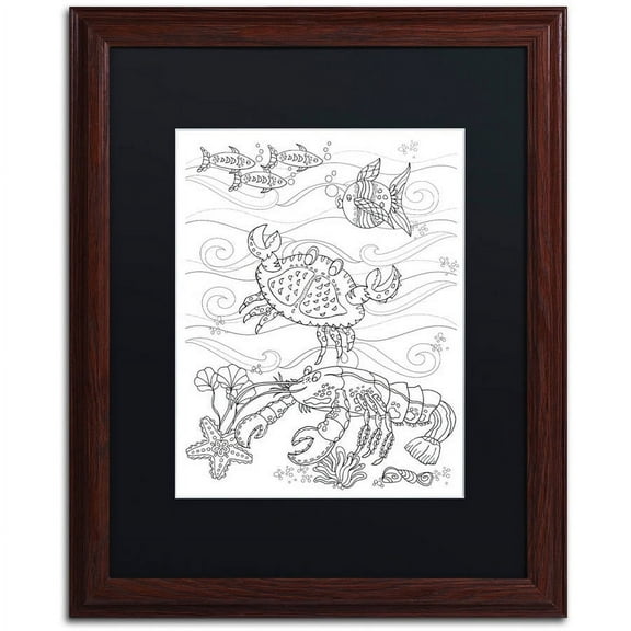 Trademark Fine Art "Crab And Lobster" Canvas Art by Lisa Powell Braun, Black Matte, Wood Frame