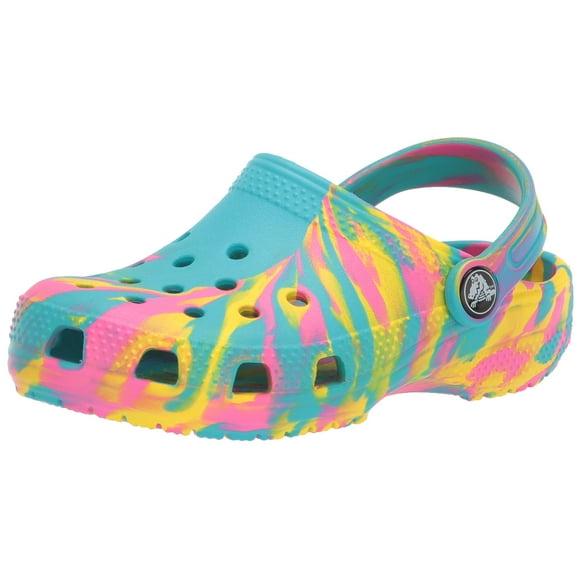 Crocs Kids' Classic Marbled Tie Dye Clog | Slip On Shoes for Boys and Girls, Digital Aqua/Multi, 11 US Unisex Little