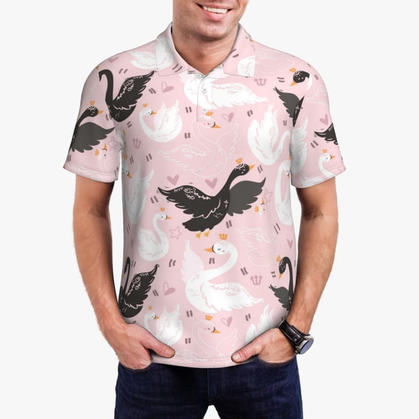 Balery Swan And Flowers2 Camisa Polo de Hombre con Estampado, de Manga Corta y Tejido Medio, Camisa Tipo Golf Polo-4X-Large