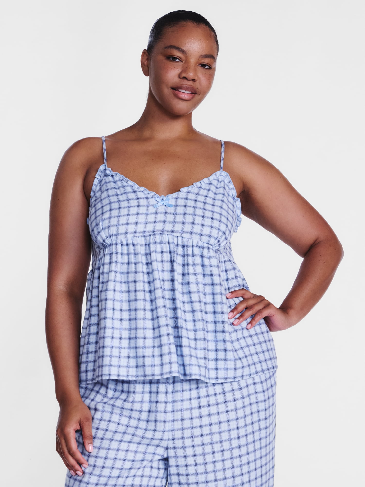 Joyspun Women's Flannel Cami w/ Self Ruffle Sleep Top, Sizes XS to 3X