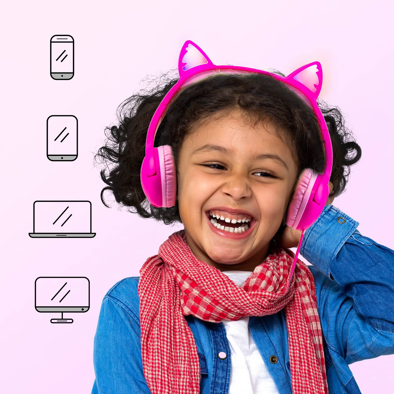 Olyre Cat Ear Kids Headphones, Wired, 85dB Volume Limit, Pink photo 6