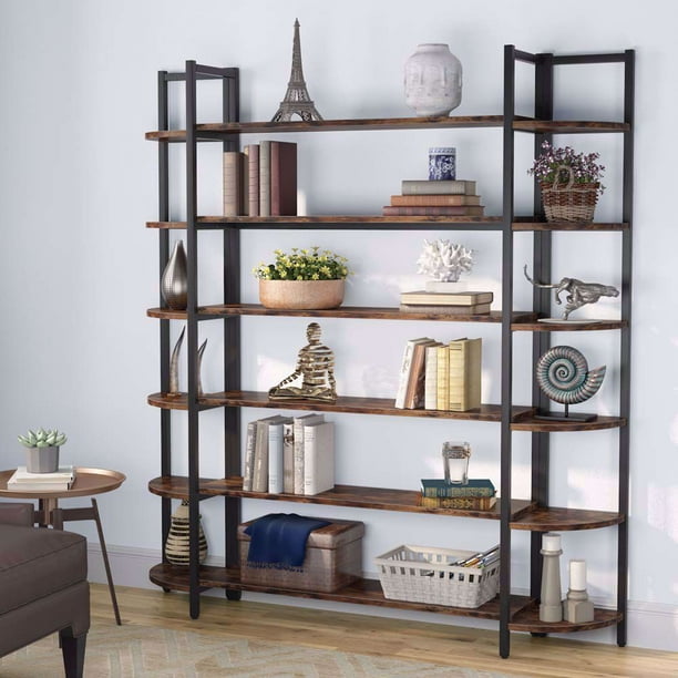 Modern Triple Wide 6 Shelf Bookshelves, Mabie Large Etagere Bookcase