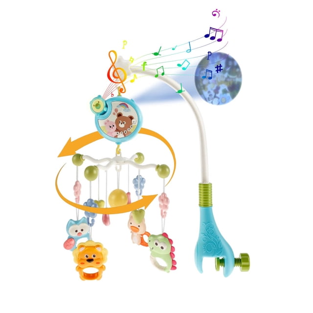 Cuna móvil con proyección musical, sonajero giratorio, decoración para la mesita de noche, caja de música para recién nacidos, regalo para niños de 0 a 1 año. Incluye 3 pilas AAA.