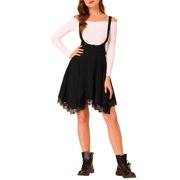 MODA NOVA Junior's Lace Hem Overalls Pinafore Dress Suspenders Skirt