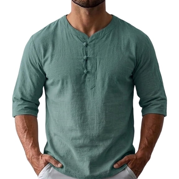 Army Lime Green Man Casual Tops Short 1/2 Sleeve Blouses for Mens Collared Neck Faux Gauze Linen Plain Fall Summer Shirts 2026 M