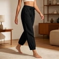 thumbnail image 5 of Utoimkio Women's Linen Jogger Pants Self Tie Bow Elastic Waist Dual Side Pockets Cuffed Ankle Casual Cropped Bottoms for Summer Daily Wear, 5 of 6