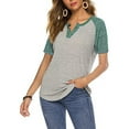thumbnail image 2 of JGGSPWM Button Up Henley Shirts Womens Color Block Blouse V Neck Short Sleeve Tops Baseball Tshirts Color Block Tees Raglan Sleeve Tunic Sales Green M, 2 of 9