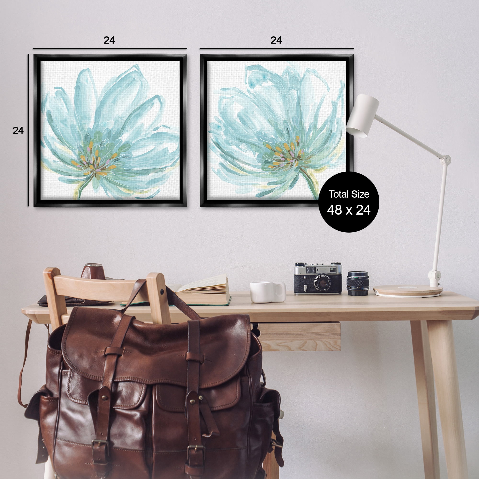 Stupell Industries Blue Blossoms on White Botanical & Floral Painting Black Floater Framed Canvas Art Print Wall Art, 25 x 25, Set of 2