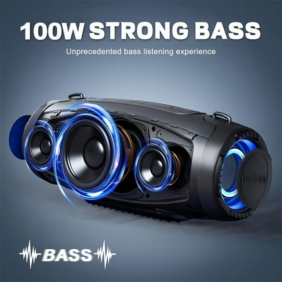 100W IPX7 Waterproof Wireless Speaker - Powerful Sound & Deep Bass, 12H Playtime, EQ, USB, LED Light, Portable Outdoor Subwoofer Boombox for Party, Camping