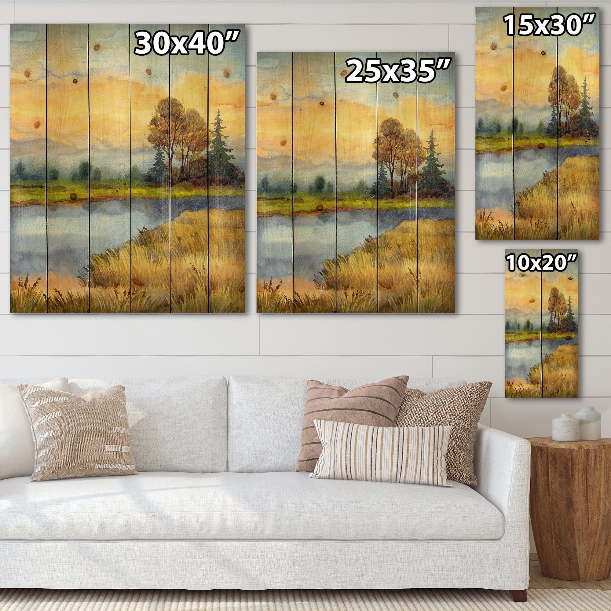 Designart 'The Awakening of Nature Over Meadows' Lake House Print on Natural Pine Wood
