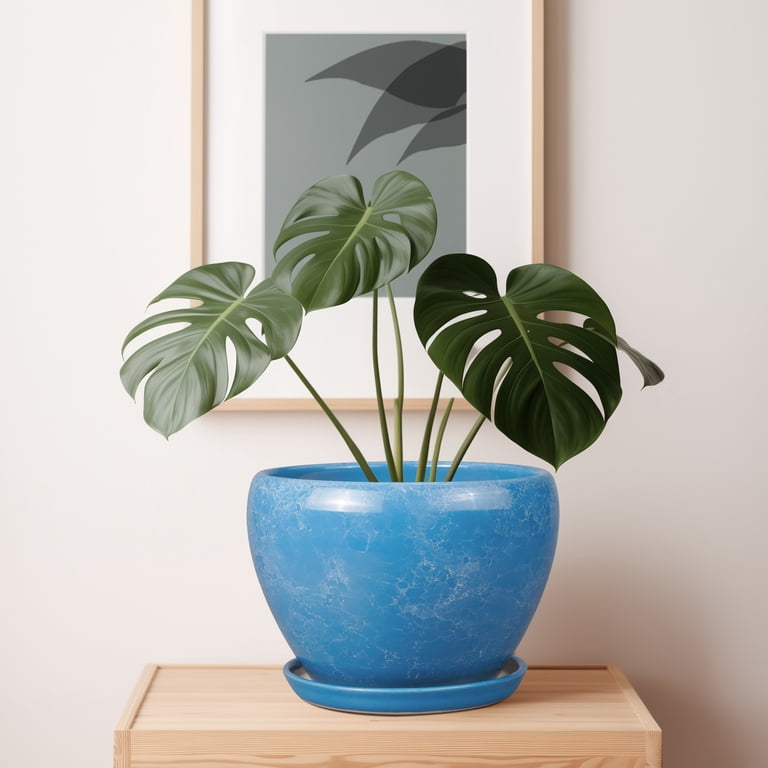 Ordivic 10 Inch Blue Reactive Glaze Ceramic Planter photo 5