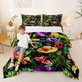 thumbnail image 2 of Metsweet Animal Dinosaur King Size Comforter Sets 3pcs, Tropical Flowers Leaves Comforters King Size, Green Purple Red,Black Reversible,1 Comforter and 2 Pillowcases, 2 of 6