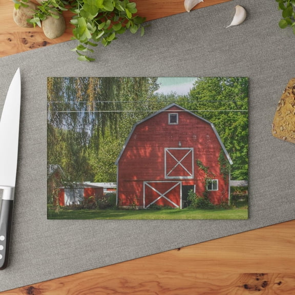 U R There Photography Henderson Red Rustic Farmhouse Tempered-Glass Cutting Board 8"x 11"