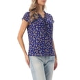 thumbnail image 4 of INSPIRE CHIC Valentine's Day Women's Floral Blouse Short Cap Sleeve Chiffon Casual Ruffle Tops M Royal Blue, 4 of 6