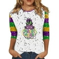 thumbnail image 2 of BOOMILK Mardi Gras Shirts for Women 3/4 Sleeve Round Neck Carnival Graphic Tees Summer T Shirt, 2 of 4