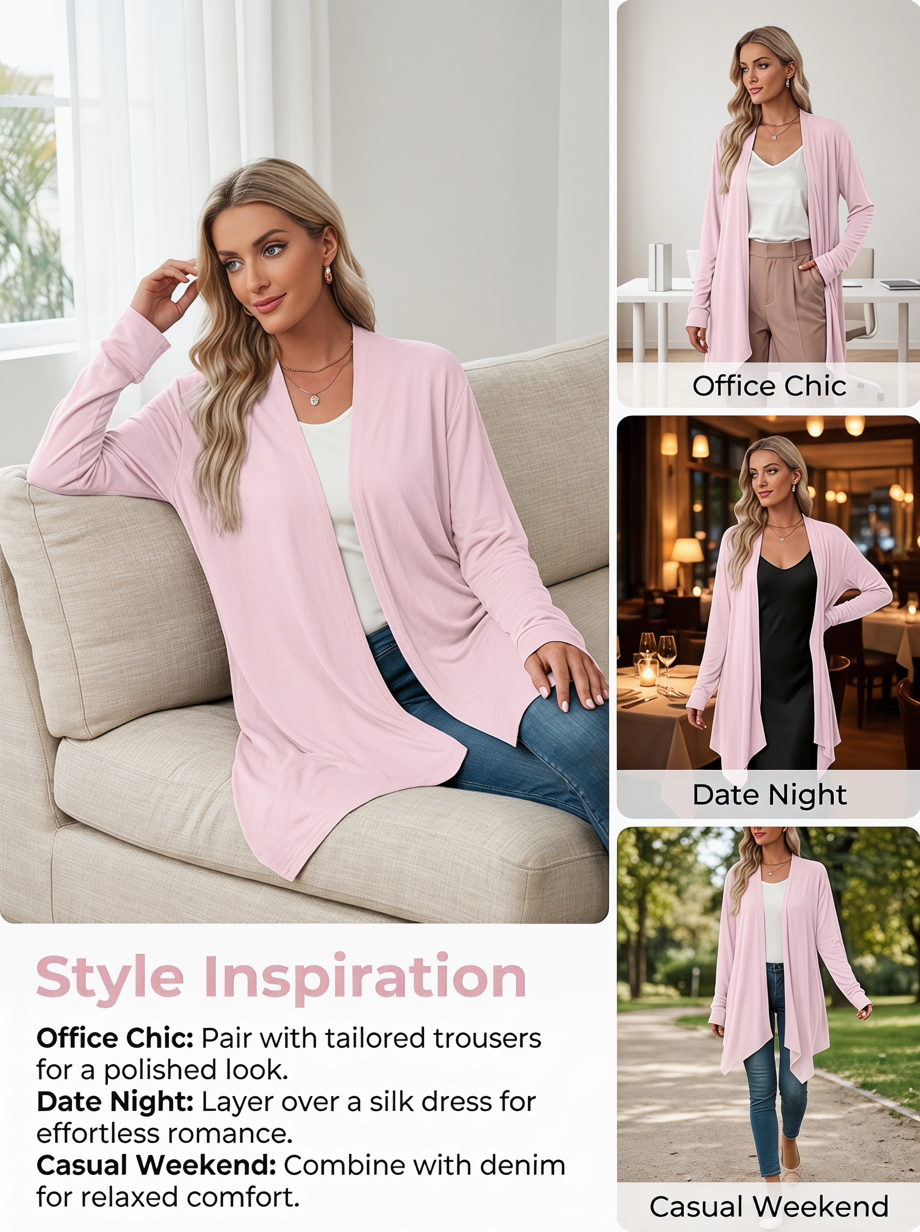 Mengpipi Women's Long Sleeve Cardigan Sweater With Irregular Hem photo 6