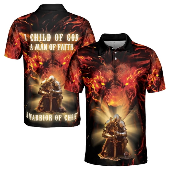 Shinning Knight With Lion of Judah Warrior Of Christ Men's Polo Shirt S-5XL