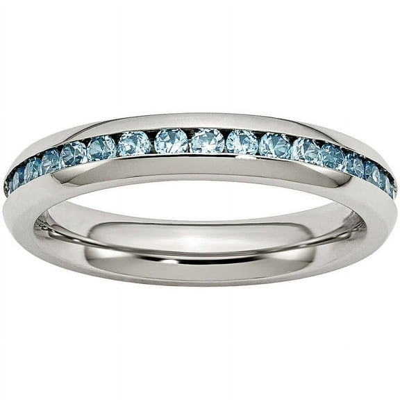 Primal Steel Stainless Steel 4mm December Teal CZ Ring