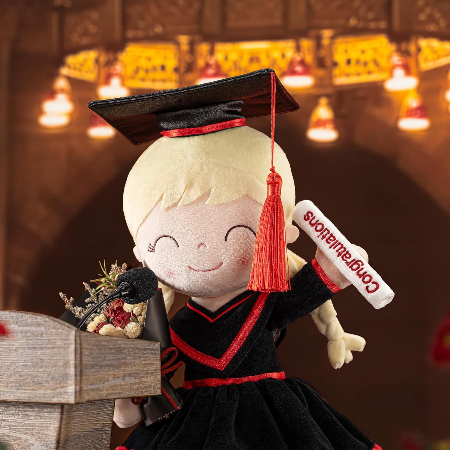 Gloveleya 16" Classic Black Graduation Doll - Traditional Cap & Gown Plush Toy - Kindergarten Preschool Graduation Ceremony Gift, Class of 2026 Keepsake
