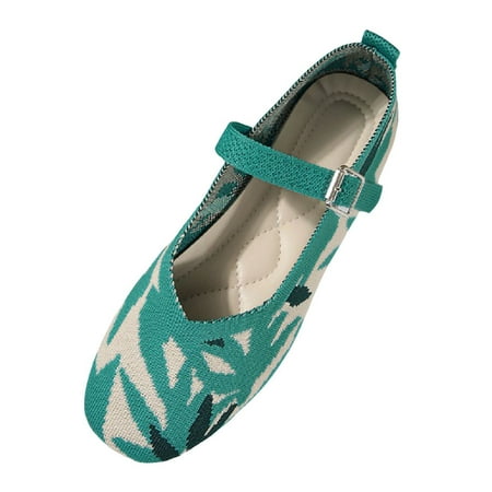 

DVKOVI Women Casual Shoes Ladies Knitted Temperament Commuting Square Toe Flat Casual Shoes Women s Loafers & Slip-on Flats Shoes Women Dressy Comfortable Green 41