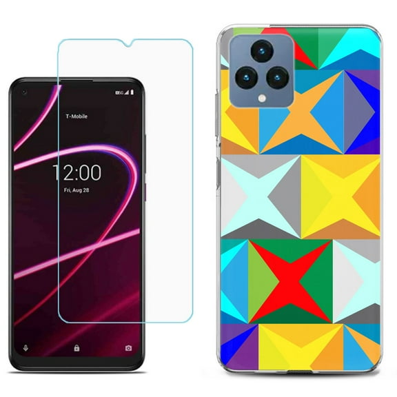 Slim-Fit Gel TPU Fashion Phone Case for T-Mobile Revvl 6 5G, with Tempered Glass Screen Protector, by OneToughShield ® - Abstract Color