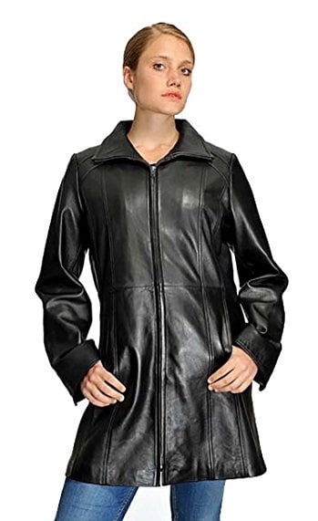 Mason & Cooper Marilyn Mid-Length Zip Front Leather Coat - Walmart.com