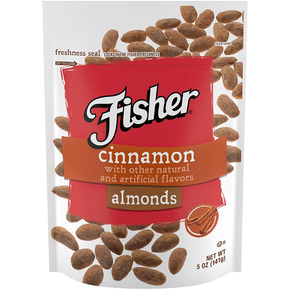 Fisher Snack Cinnamon Almonds, StandUp Bag, Resealable Bag, 5 oz