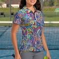 thumbnail image 3 of Garronmavis Paisley Boho Flower Women's Golf Shirt and Sun Visor Hat Set Moisture Wicking Breathable Short Sleeve Golf Shirts Adjustable UV Protection Sun Visor for Outdoor Sports Daily Wear, 3 of 7