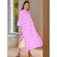 thumbnail image 2 of Women'S 2025 Lace Eyelet Embroidery Maxi Dress V-Neck Trumpet Sleeve Boho Flowy Swing Dress Pink XL, 2 of 6