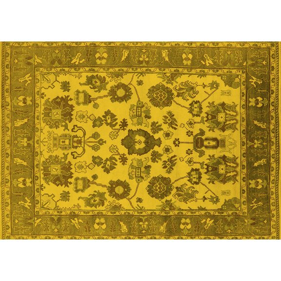 Ahgly Company Machine Washable Indoor Rectangle Oriental Yellow Industrial Area Rugs, 5' x 7'