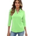 thumbnail image 4 of Garbnen Womens Polo Shirts 3/4 Sleeve Green Turn Down Collar Womens V Neck Tops Business Fitted Women's Blouse with Front Pocket, 4 of 5