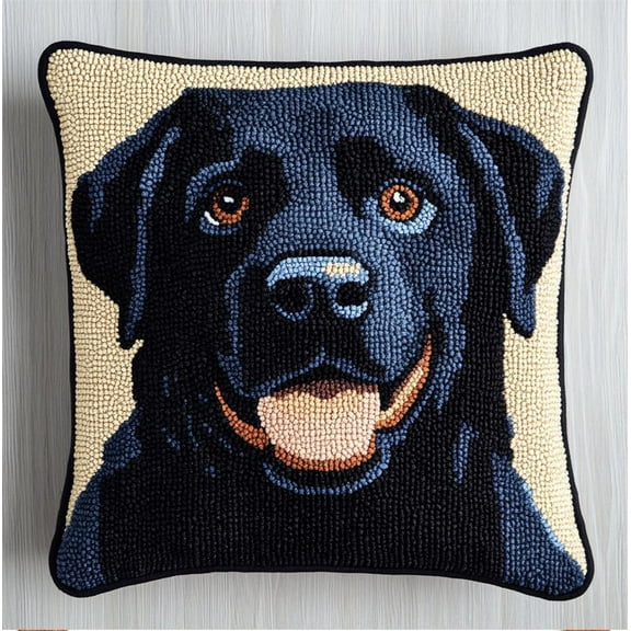 Latch Hook Kits Pillow Black Labrador 17X17 In Printed Canvas Cushion Crochet Yarn Needlework Hook Latch Diy Kit Embroidery Pillowcase Rug Cover Home Sofa Christmas Decoration