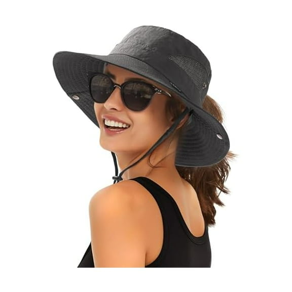 Womens Sun Hat with Ponytail Hole Beach Hiking Summer Wide Brim UPF 80  Outdoor Protection Foldable Bucket Hat