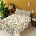 thumbnail image 4 of Ambesonne Paisley Fitted & Top Sheet Set with Shams, Folkloric Floral Drop Forms, Orange Yellow White, 4 of 8