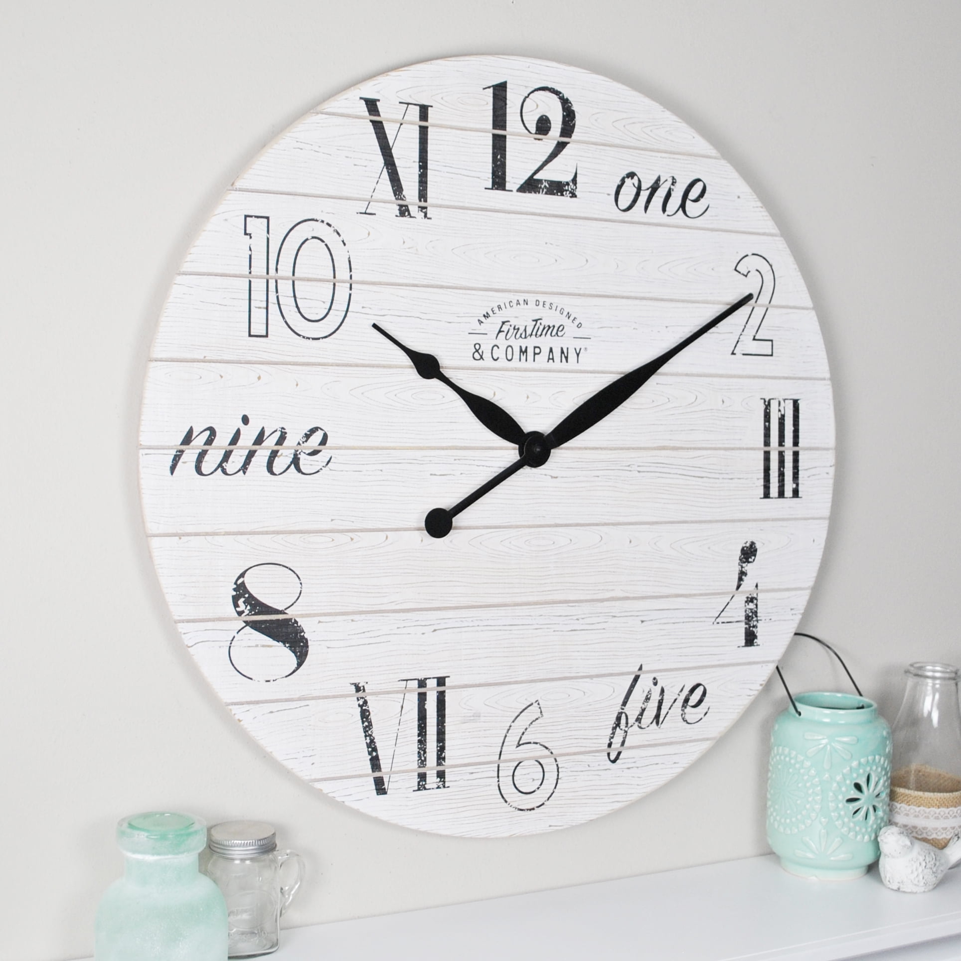 FirsTime & Co.® Shiplap Chic Farmhouse Wall Clock, Aged White, 27 in
