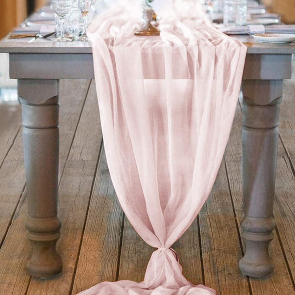 Pufogu 10Ft Dusty Blue Chiffon Table Runner Sheer 29x120 Inch for Romantic Wedding Decor Bridal & Baby Shower Birthday Rustic Party Decoration