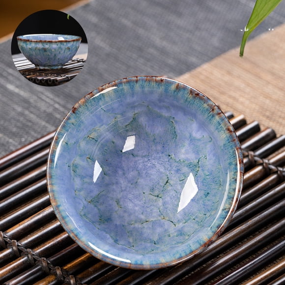 Light Blue Ceramic Master Tea Cup with Kiln-Change Glaze - New Chinese & Japanese Style Kung Fu Tea Bowl for Home Use, Ideal Gift for Birthdays/Housewarmings/Corporate Events, Elegant(L) Souvenir for