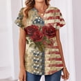 thumbnail image 4 of Hogleaql 250th Anniversary Tops, Women's Patriotic Short Sleeve V Neck American Flag T-Shirts Trendy Button Independence Day Loose Fit Pullover Wine 2XL, 4 of 5