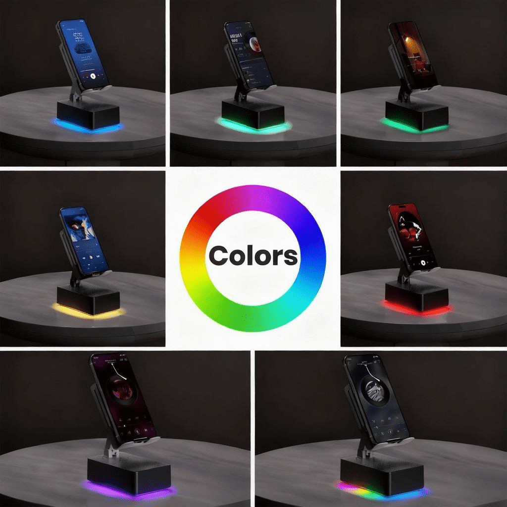 Wireless Induction Audio Bluetooth Speaker, Cell Phone Stand with Wireless Bluetooth Speaker, Unique Gifts for Men/Women, Adjustable Phone Holder with Colorful Ambient Light for iPhone/iPad