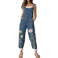 thumbnail image 6 of Iaqnaocc Beach Flowy Jumpsuits for Women Summer Boho Bib Overalls Casual Loose Vintage Floral Print Wide Leg Cropped Jumpsuit Sweet Beach Romper Pink XXL, 6 of 7
