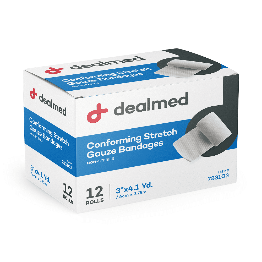 Dealmed 3" Stretch Gauze Bandages, 4.1 Yards Stretched, 12/Box, 8 Bx/Cs