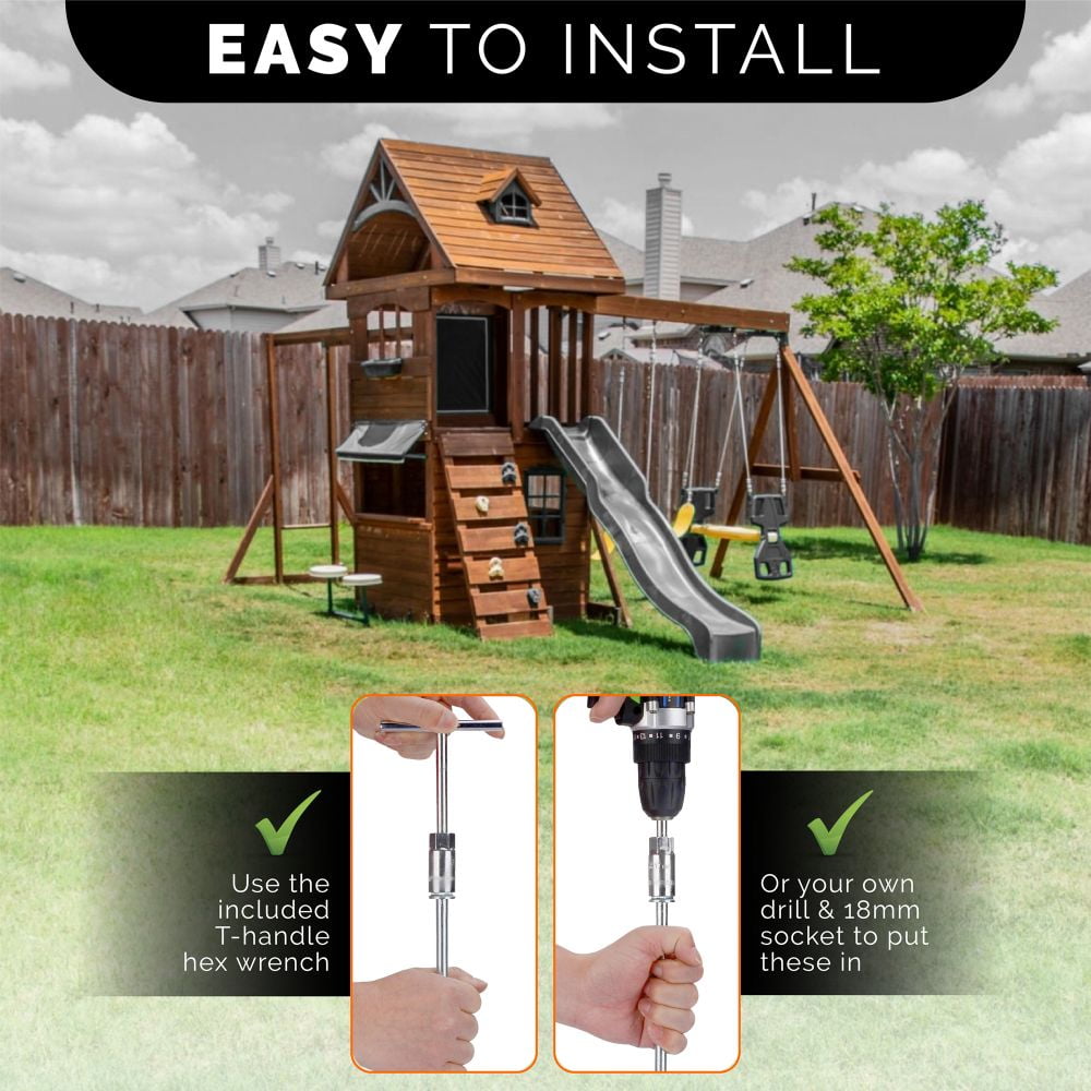 Ground Anchors Screw In - 12" Set of 4 with T-handle Wrench - Tent Stakes Heavy Duty - Trampoline Anchor Kit - Earth Anchor - Swing Set Anchors for Metal Swing Set - Shed Anchor Kit - Tree Stakes