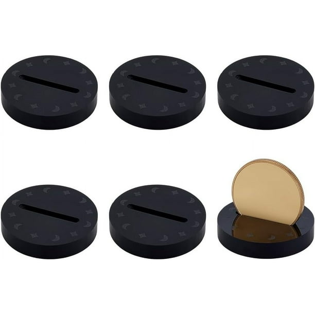 Expositor de monedas acrílico de 6 piezas, de 2 pulgadas de diámetro, redondo y plano, color negro, con ranura de 34 mm, mini caballete para monedas, color negro.