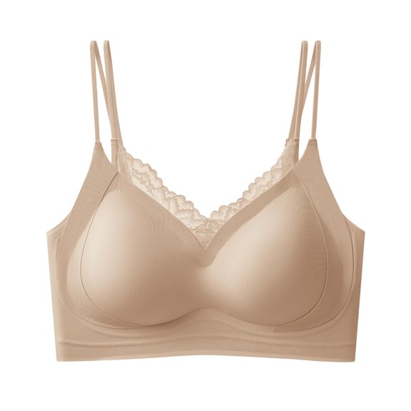 Zpanxa Seamless Bras for Women Crisscross Back Wireless Push Up Breathable Strappy Cups All-Day Support Khaki 40BC