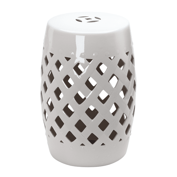 Ceramic Garden Stool, White Glazed - Outdoor Patio Seating, Footrest, Accent Decor - Durable, 300lbs Capacity, Easy Clean