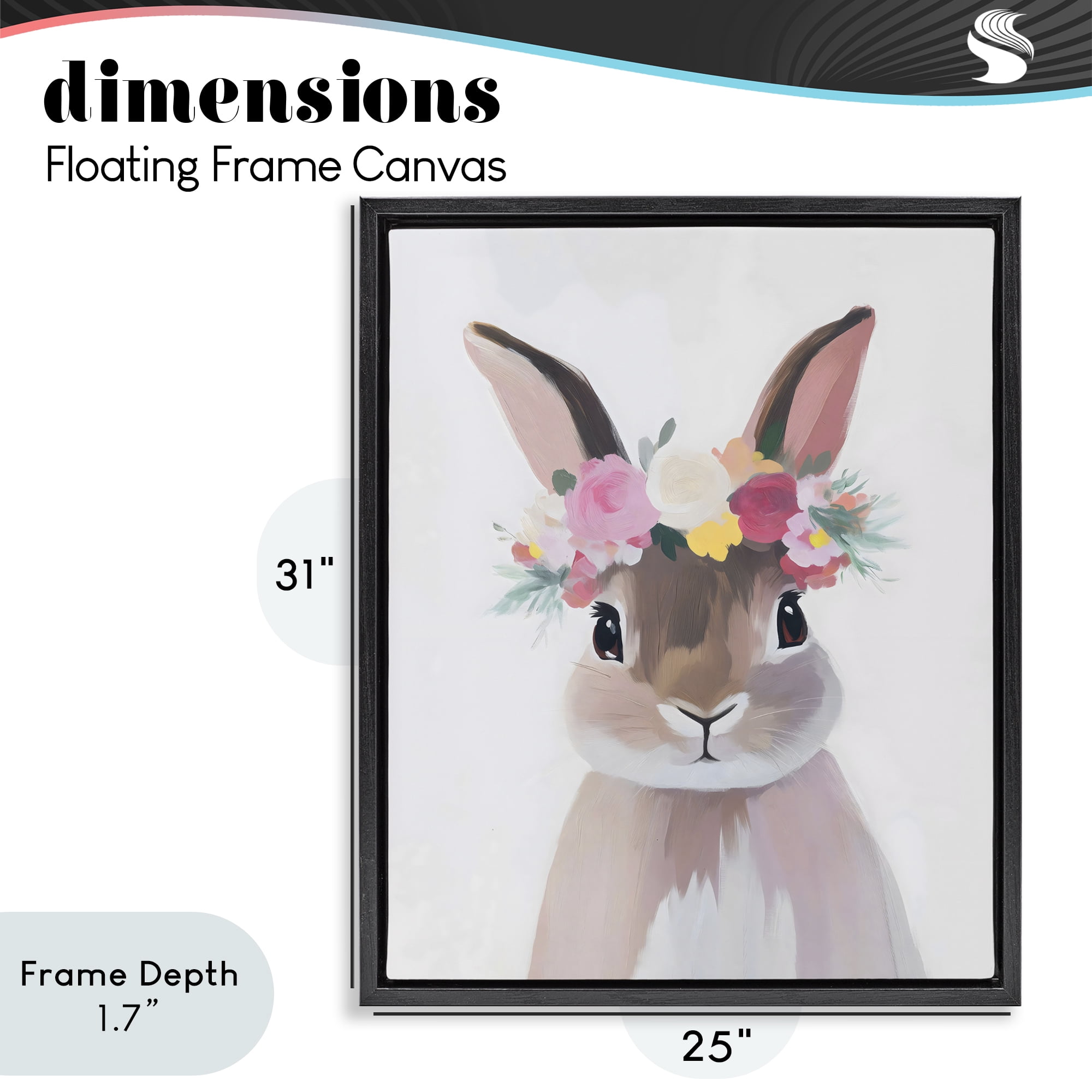 Stupell Industries Flower Crown Rabbit Black Framed Floater Canvas Wall Art, design by The Prints Vibe